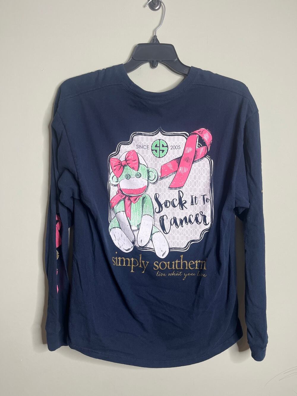Simply Southern Navy Blue Sock it to Cancer Shirt XL